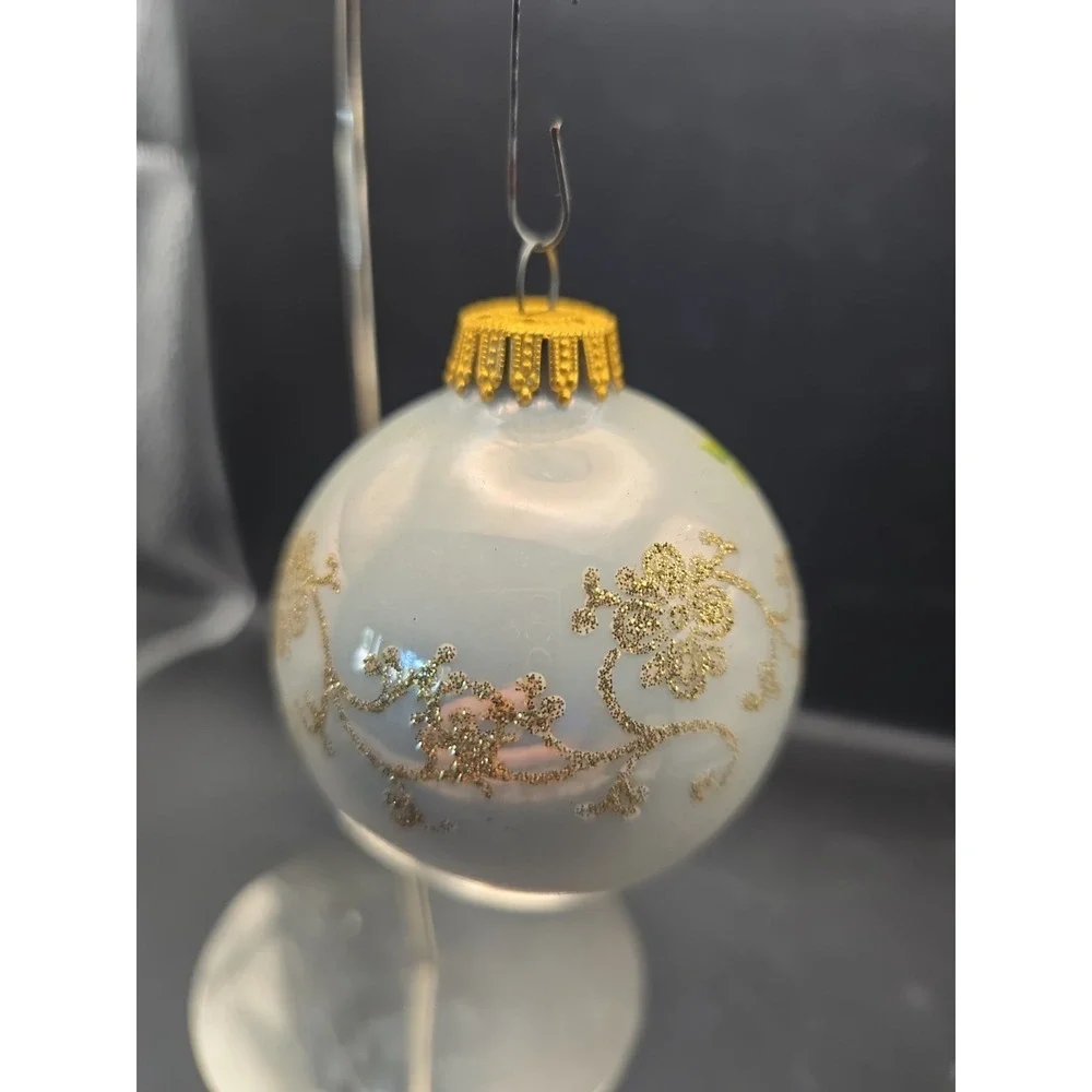 Krebs Christmas Glass Ornament West Germany Roses Gold Glitter Floral Vintage